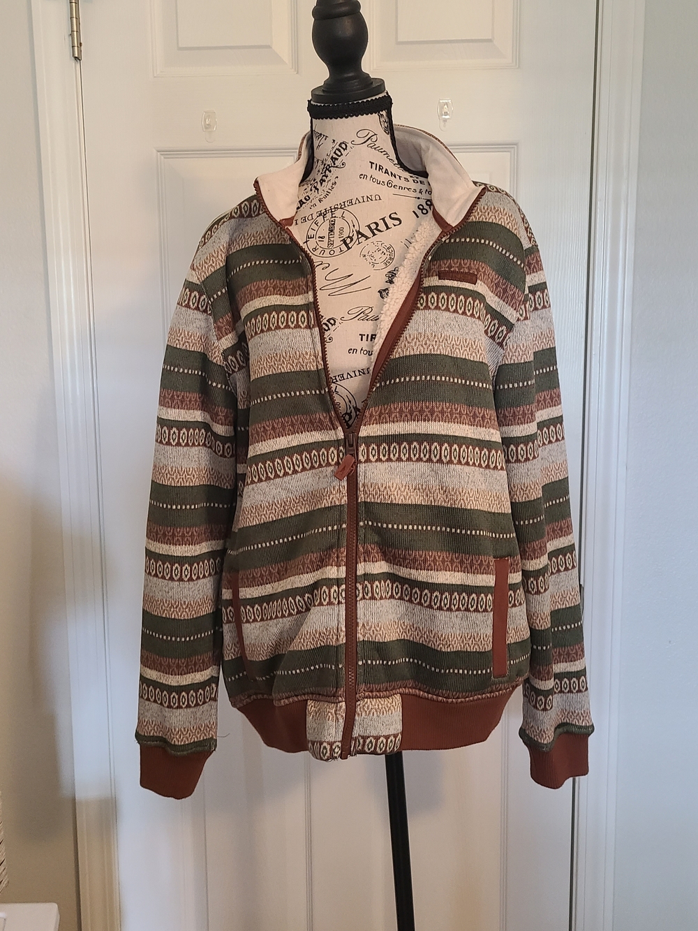 Cinch Men's Olive, Brown and Cream Striped Zip-Up Sweater